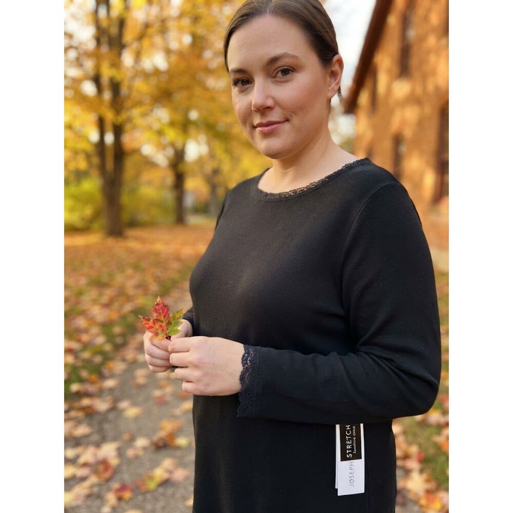 Josephine Chaus Black Long Sleeve Knit Top with Lace Trim NWT XL